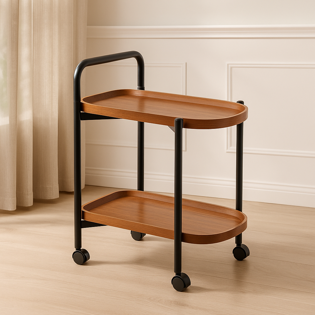 MFurn Wooden 2-Tier Storage Cart with Wheels for Home & Office
