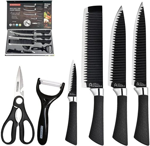 MHome Sharp 6-Piece Stainless Steel Kitchen Knife Set – Black
