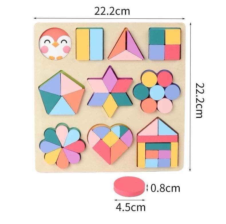 MKids Montessori Layered 3D Shape Puzzle – Wooden Educational Cognitive Toy