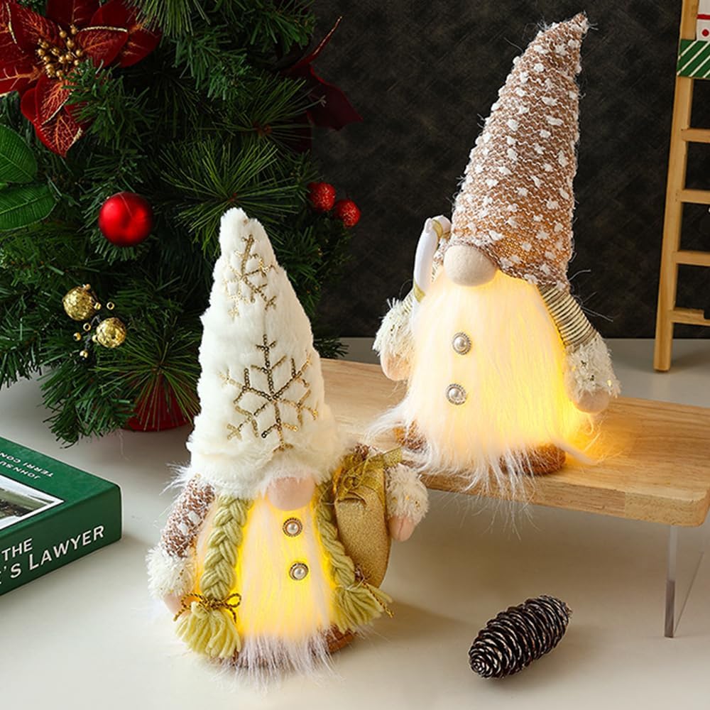 Christmas Gnome with LED Lights, 30 cm Plush Swedish Tomte Elf Doll, Battery-Operated Holiday Decoration