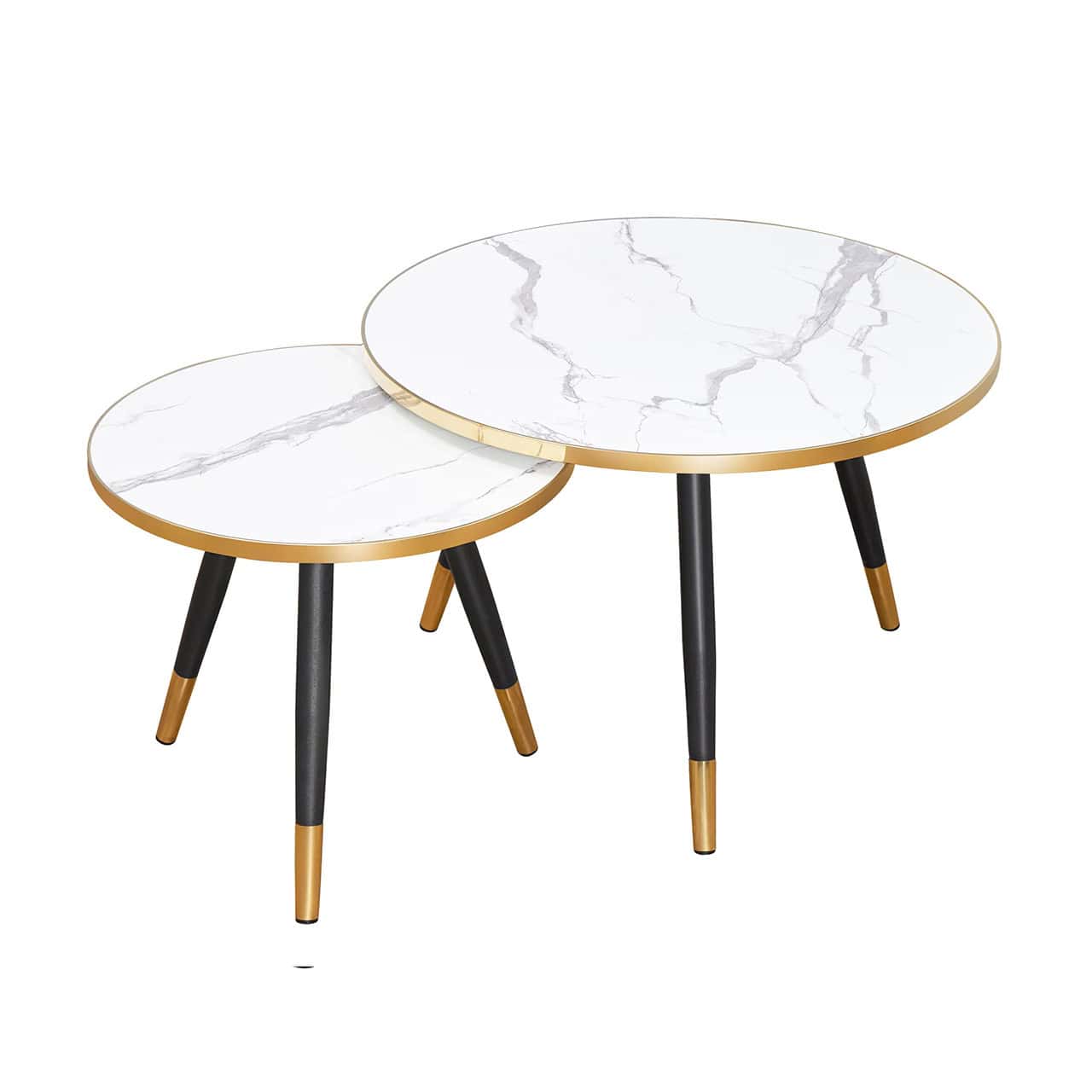 MFurn 2pc Round Modern Coffee Table Set – Black/White with Gold Trim