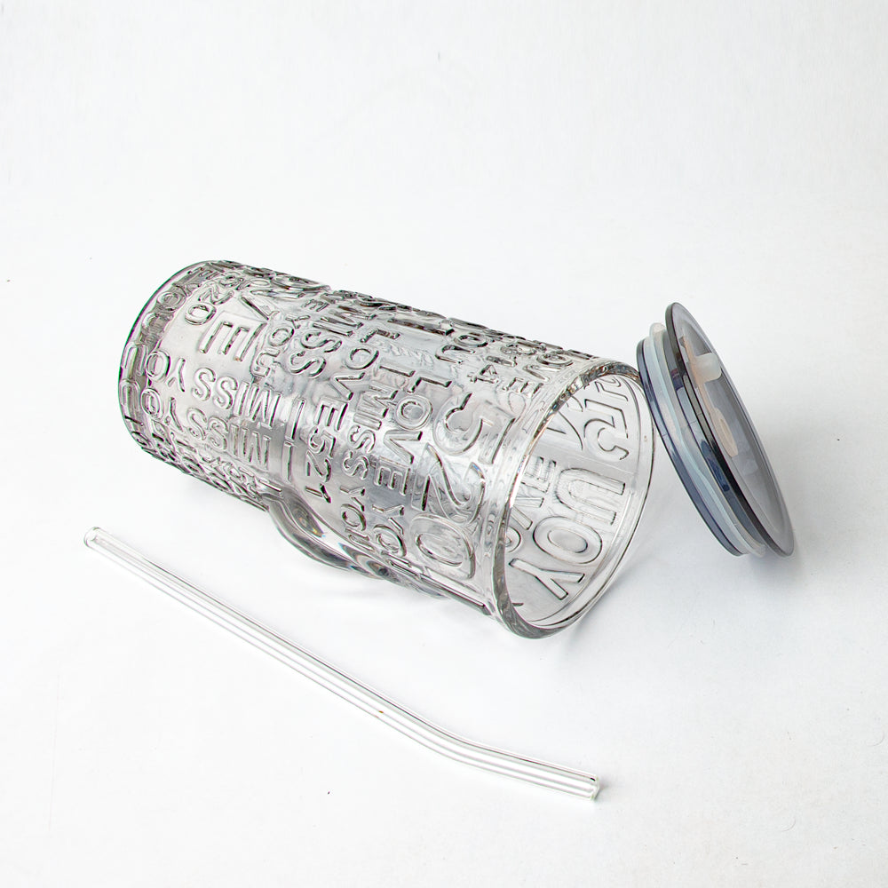 Tumbler Glass Cup with Glass Straw