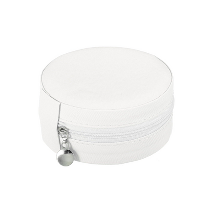 Travel Jewelry Case for Women – Small Round Faux Leather Organizer for Rings, Earrings & Necklaces