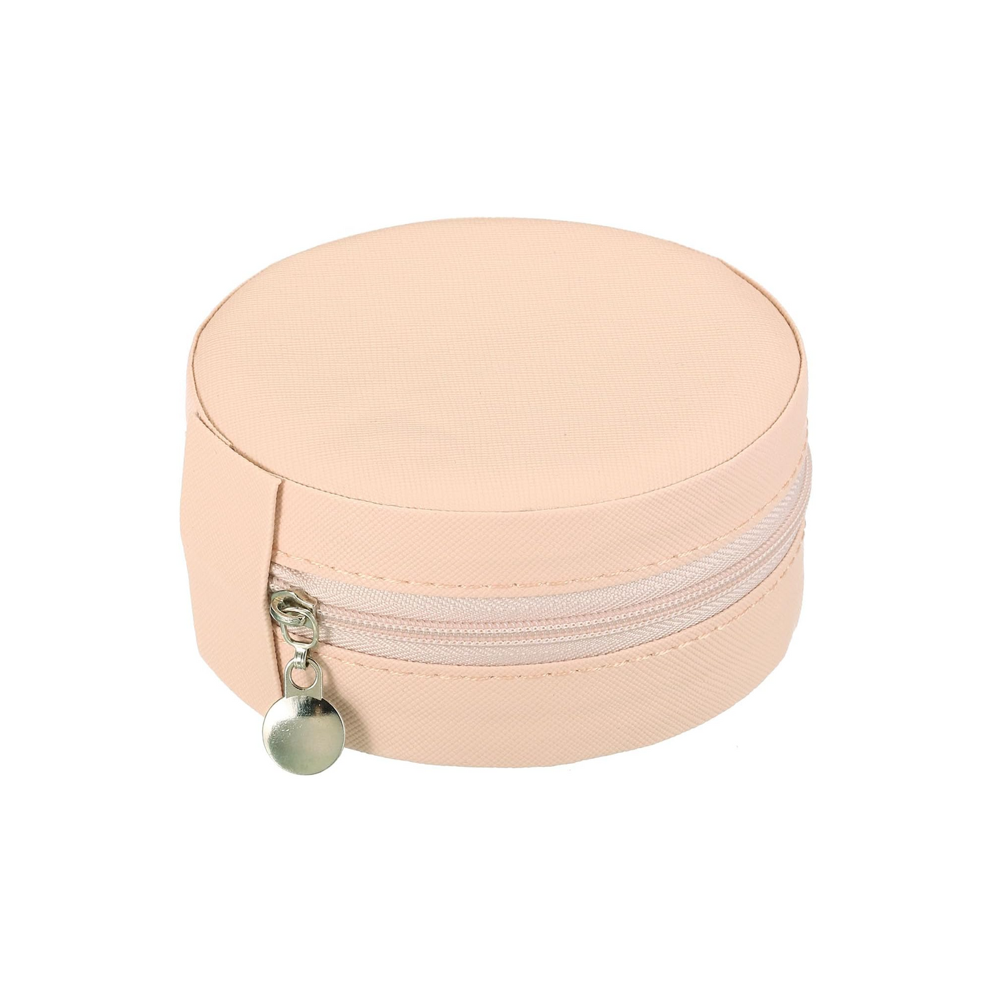 Travel Jewelry Case for Women – Small Round Faux Leather Organizer for Rings, Earrings & Necklaces
