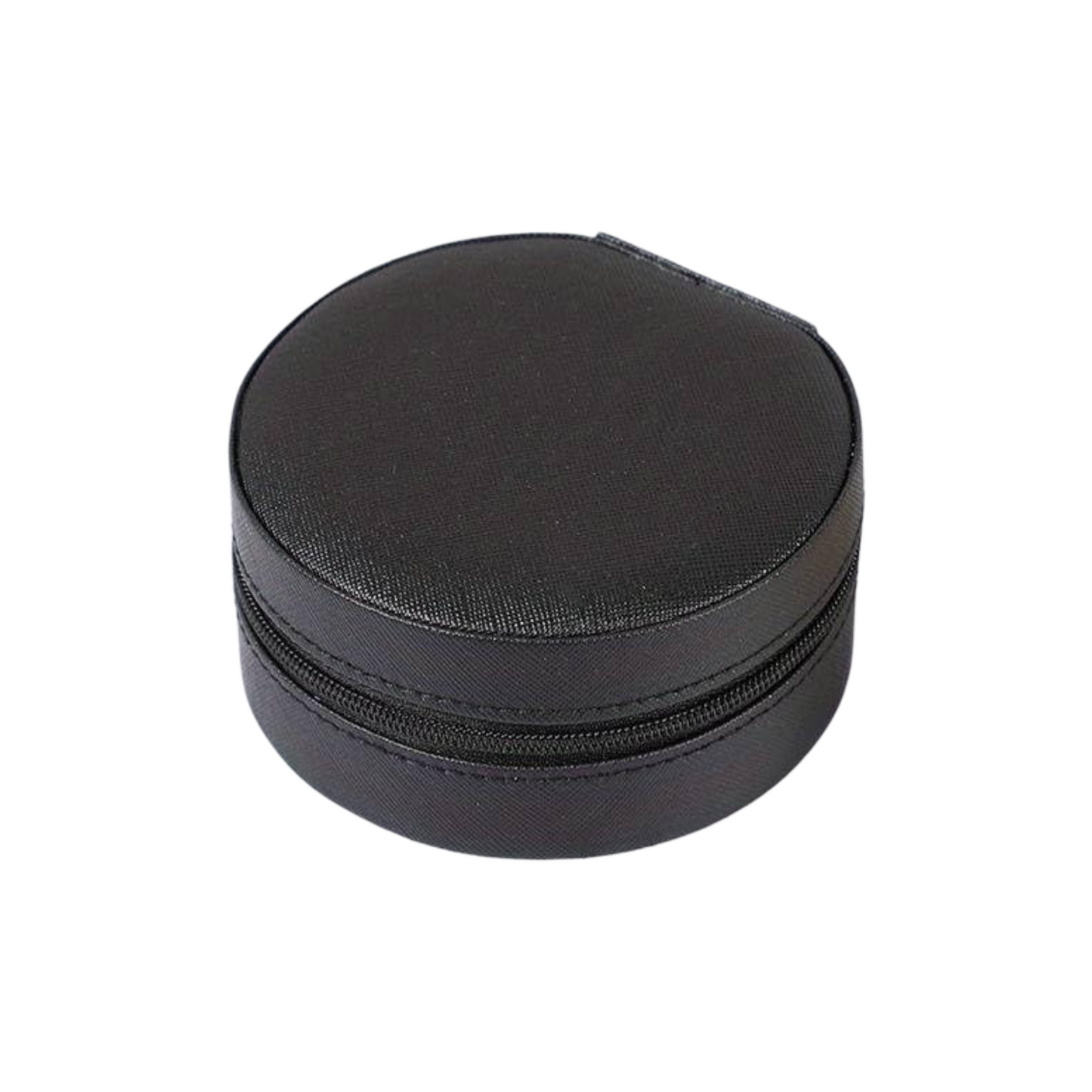 Travel Jewelry Case for Women – Small Round Faux Leather Organizer for Rings, Earrings & Necklaces