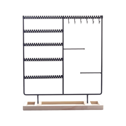 Jewelry Organizer – 5 Tier Earring Holder with 90 Holes & 2 Metal Bars | Wooden Base Display Stand
