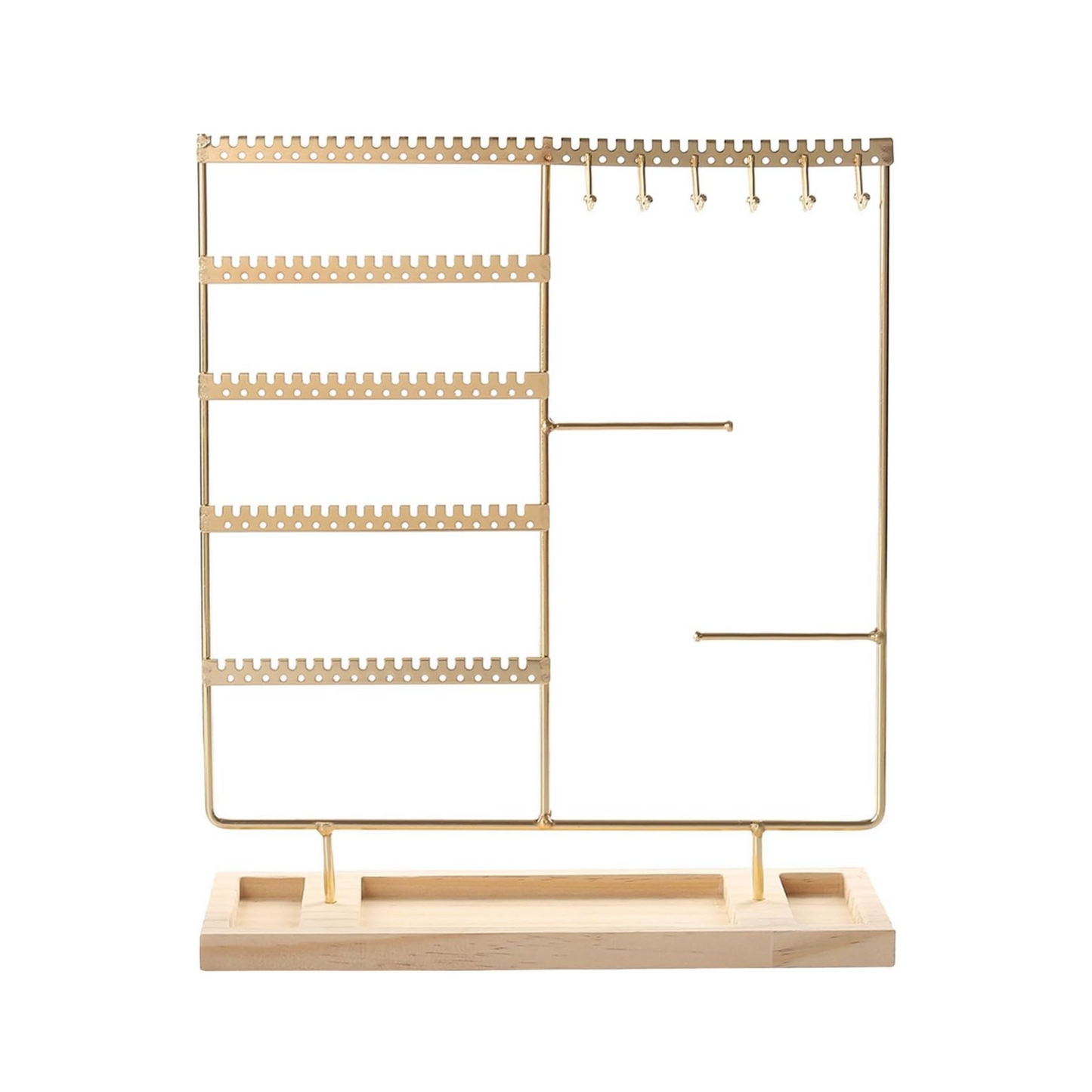Jewelry Organizer – 5 Tier Earring Holder with 90 Holes & 2 Metal Bars | Wooden Base Display Stand