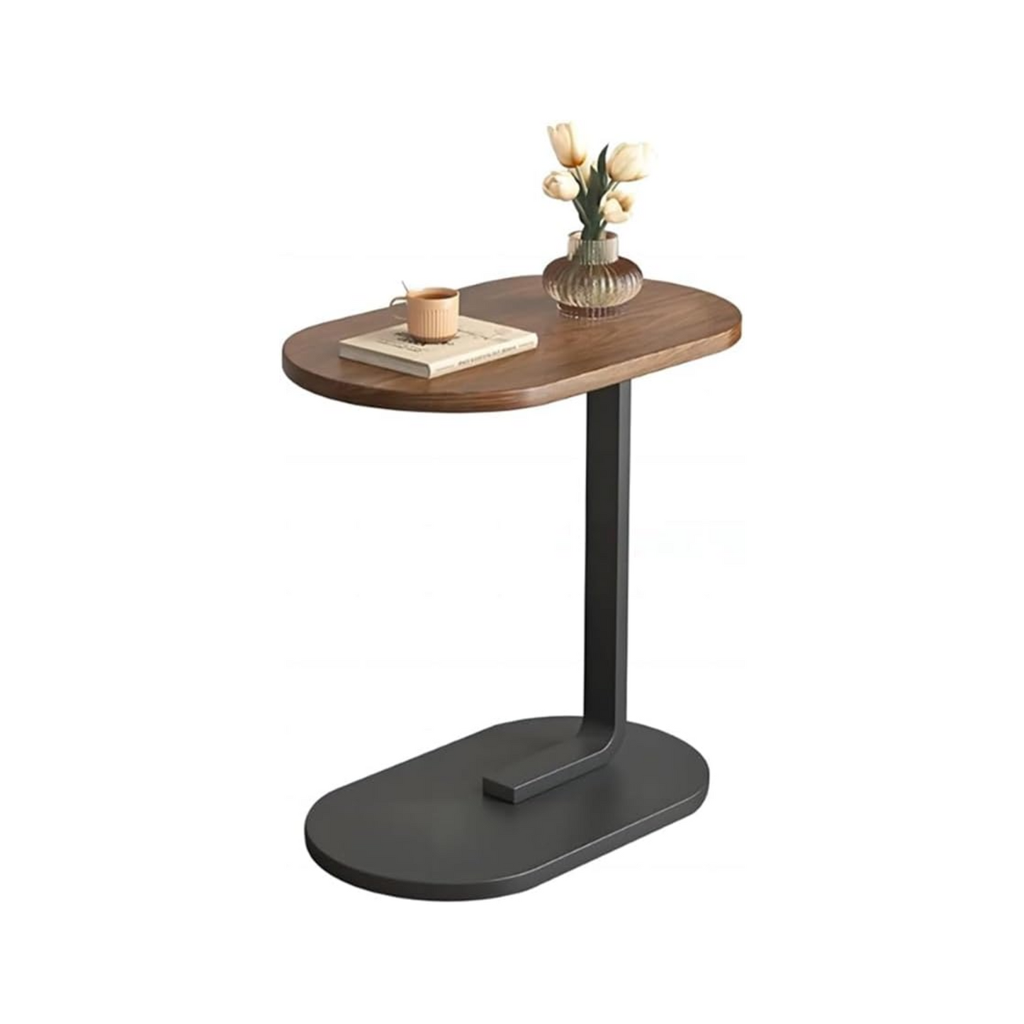 MFurn C-Shaped Side Table – Modern Narrow Coffee Table with Metal Frame for Small Spaces