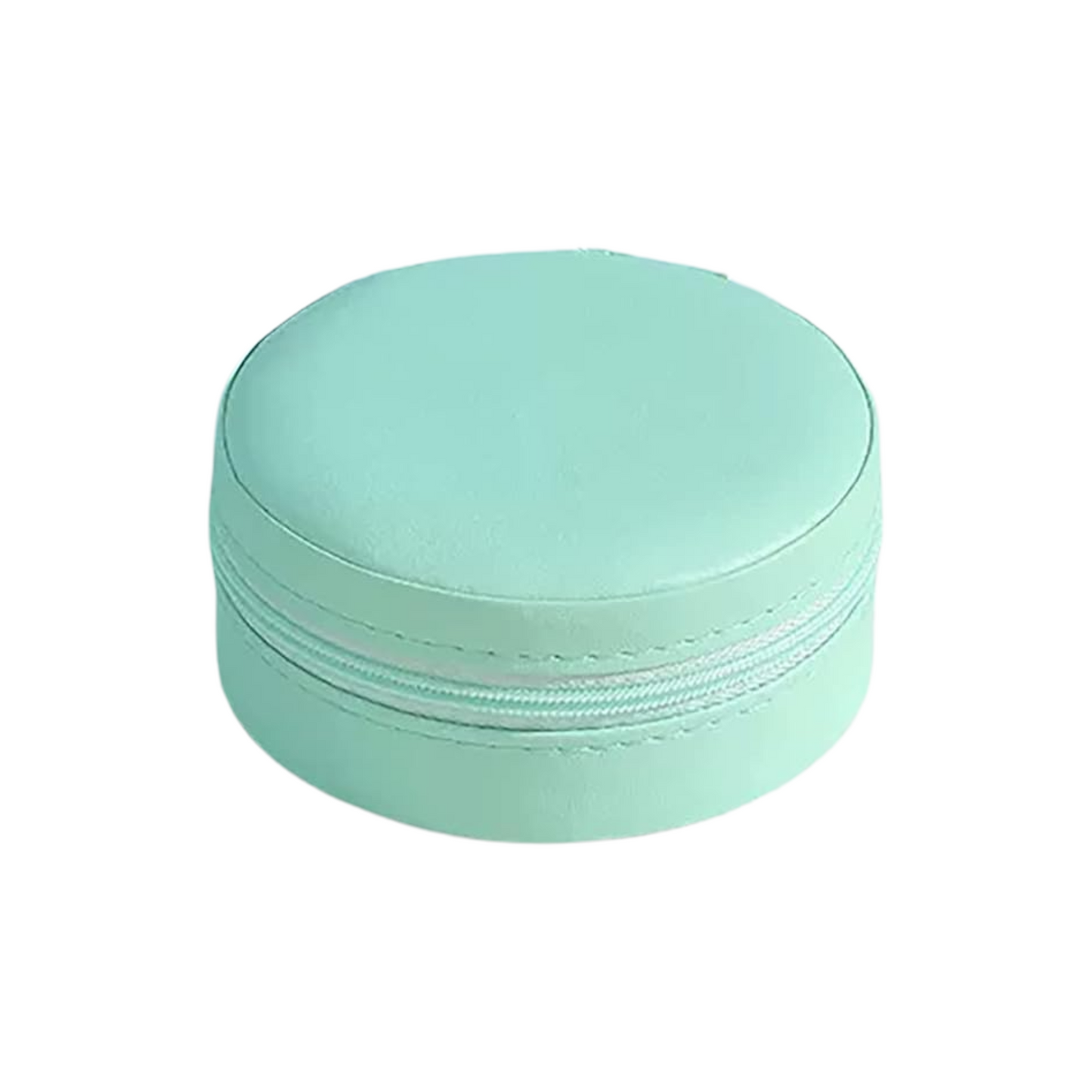 Travel Jewelry Case for Women – Small Round Faux Leather Organizer for Rings, Earrings & Necklaces