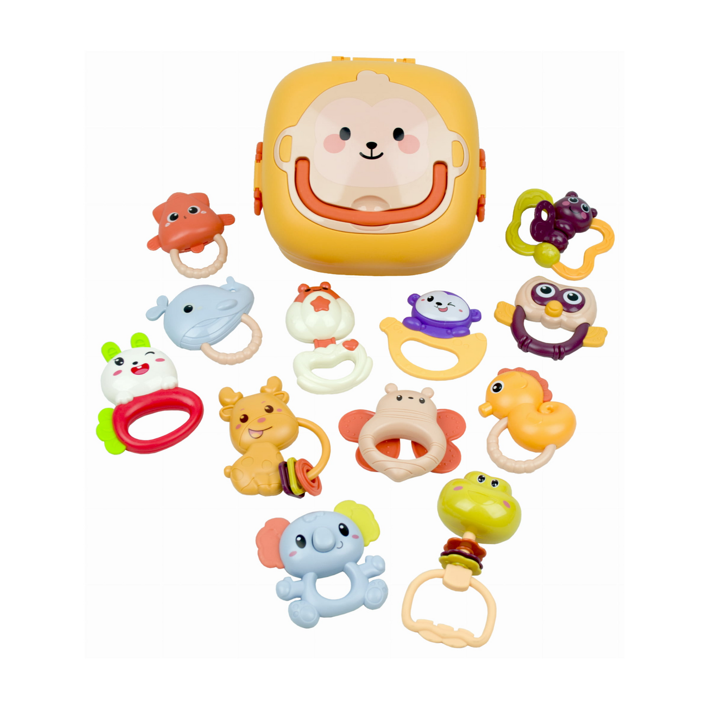 12-Piece Baby Rattles & Teethers Set with Storage Case – Sensory Toys for Newborns (0+ Months)