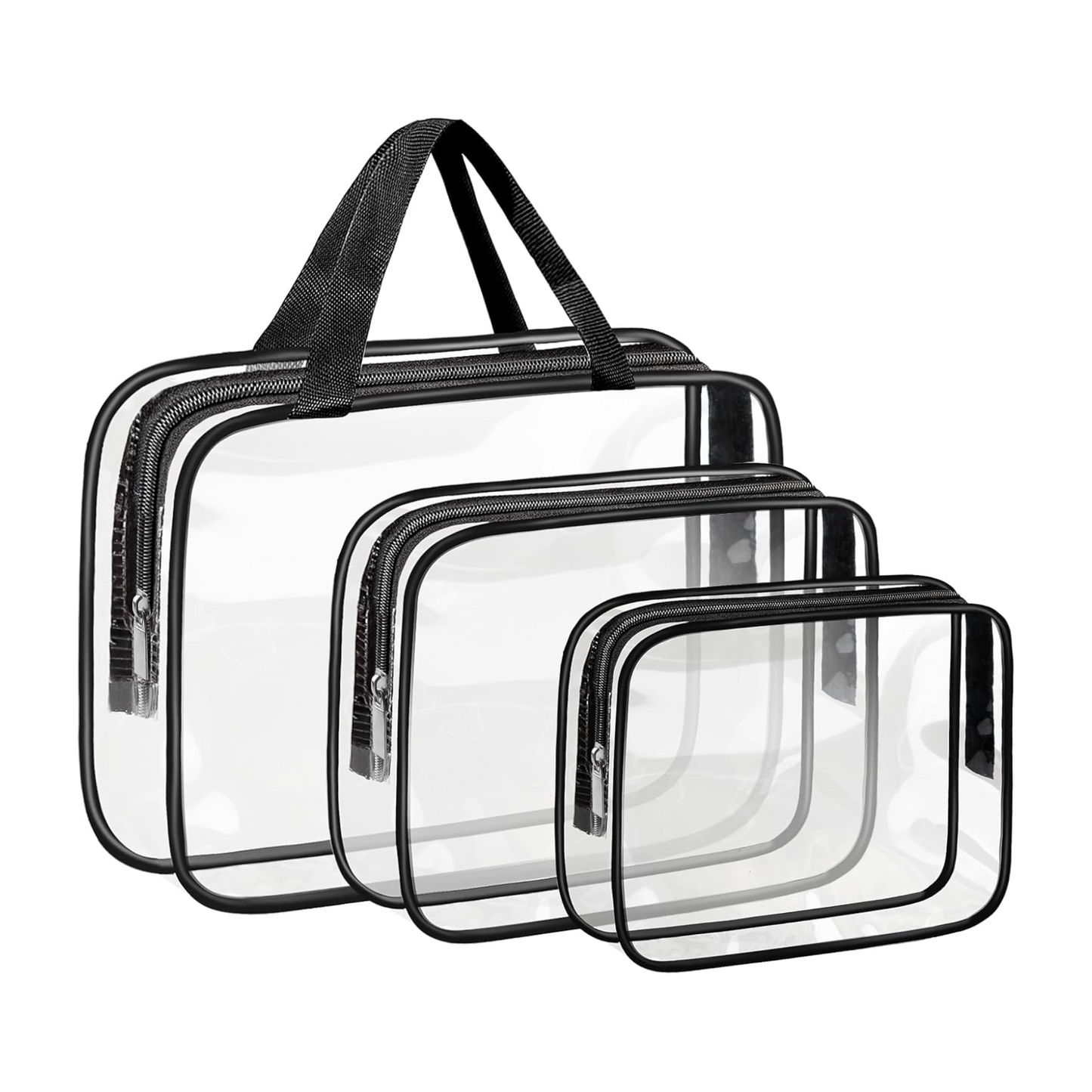 Pack of 3 Transparent Travel Toiletry Bags – 1 Litre PVC Clear Cosmetic Bags for Liquids, Hand Luggage & Airport Security – Waterproof & Zippered