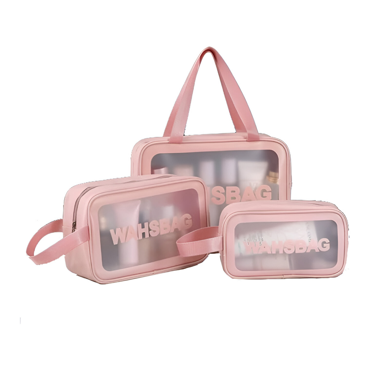 3-Piece Transparent Waterproof Toiletry & Cosmetic Travel Bag Set – Clear Zipper Organiser for Makeup & Essentials