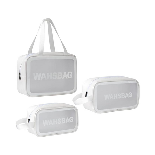 3-Piece Transparent Waterproof Toiletry & Cosmetic Travel Bag Set – Clear Zipper Organiser for Makeup & Essentials