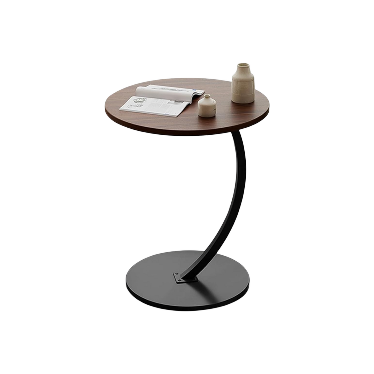 C-Shaped Wooden Side Table – Mobile Small Coffee Table with Metal Frame for Living Room or Bedroom