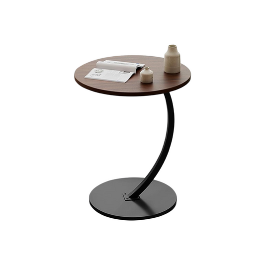 C-Shaped Wooden Side Table – Mobile Small Coffee Table with Metal Frame for Living Room or Bedroom