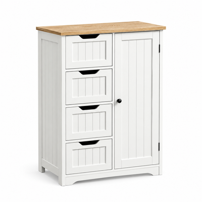 MHome White Storage Cabinet with 4 Drawers & Side Door