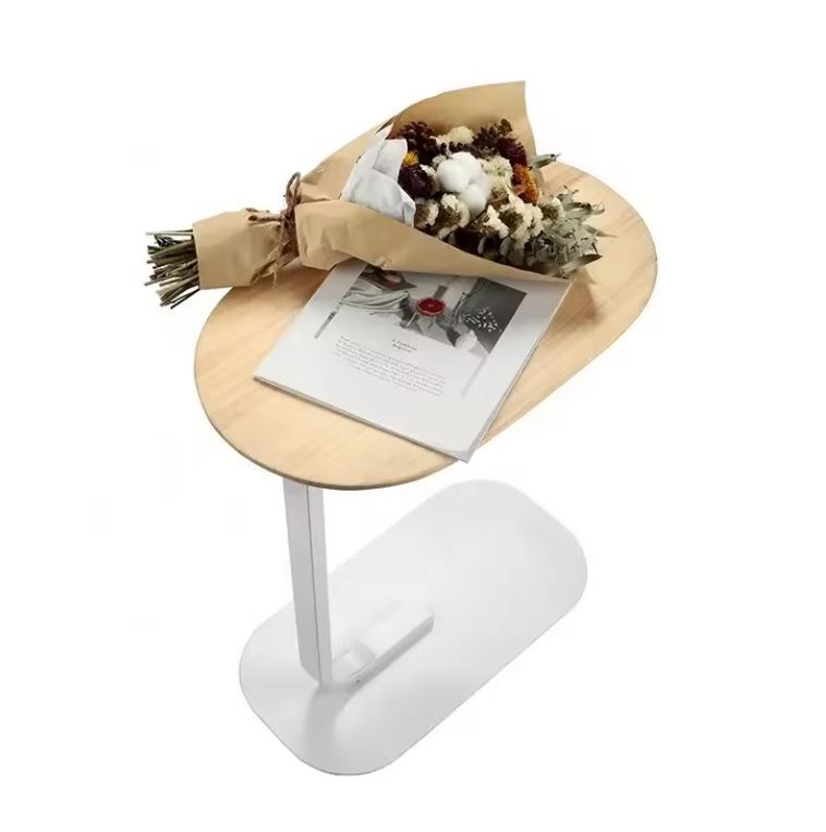 MFurn C-Shaped Side Table – Modern Narrow Coffee Table with Metal Frame for Small Spaces