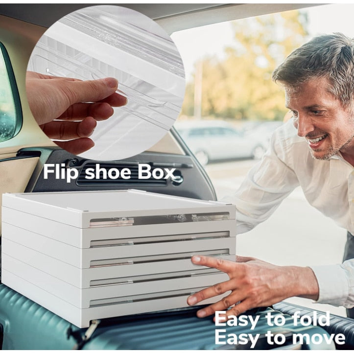 MHome 6-Tier Folding Shoe Box – Stackable Transparent Door Shoe Organizer