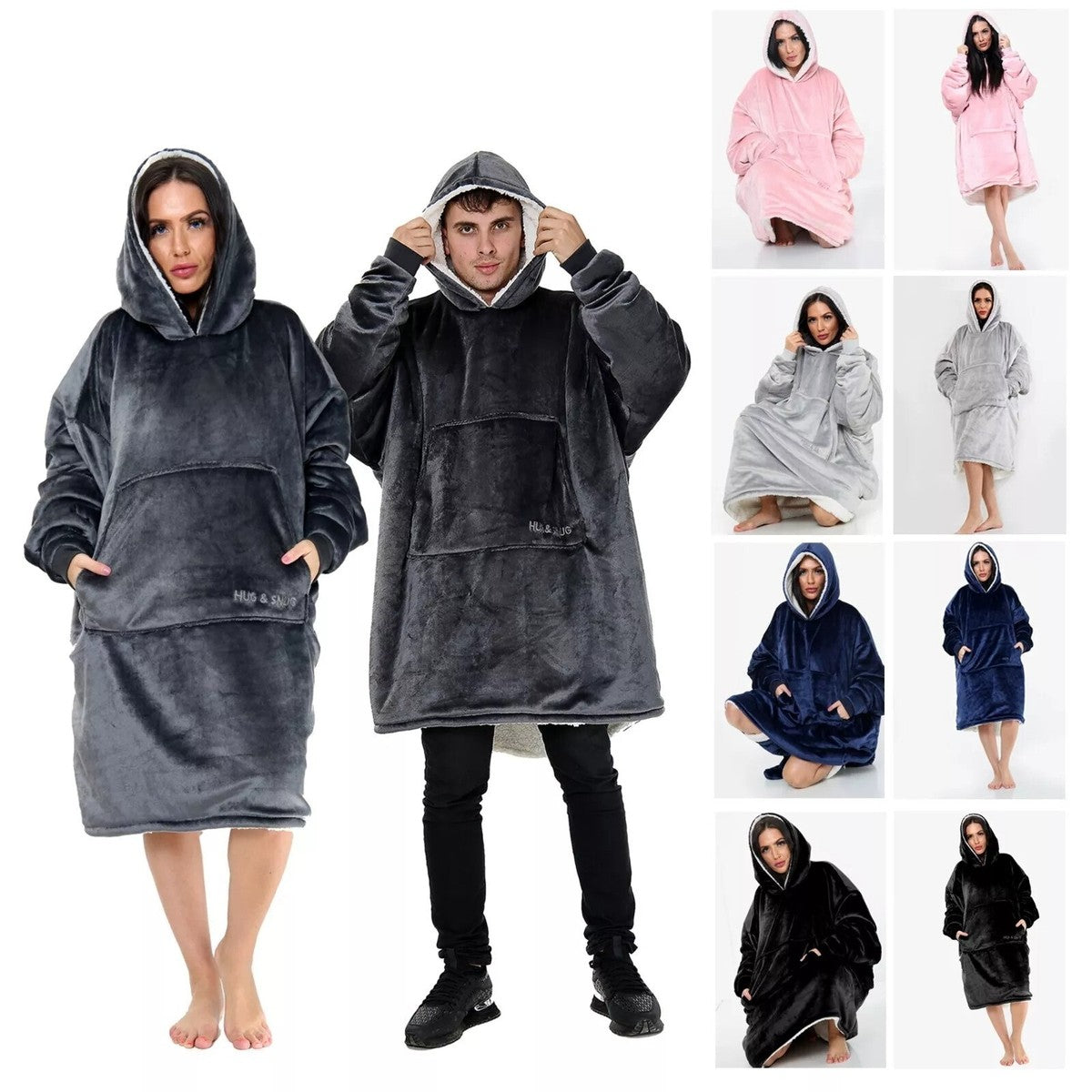 Oversized Sherpa Fleece Hoodie Blanket Wearable Blanket for Adults - Various Colours
