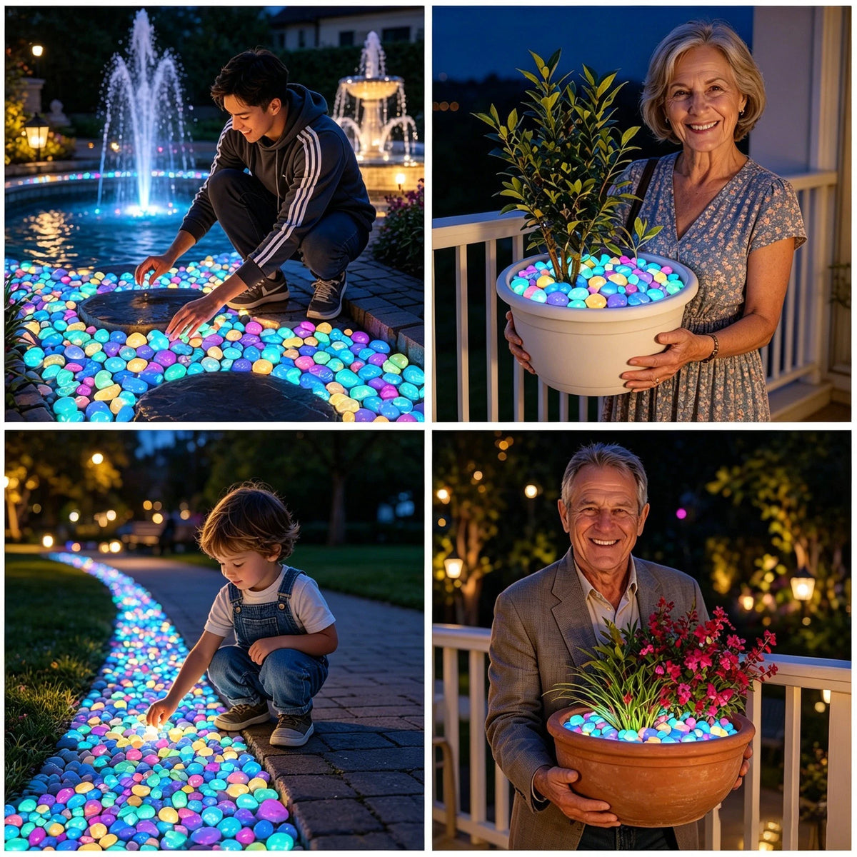 Glow in the Dark Garden Stones, Colorful Luminous Pebbles, 200pcs