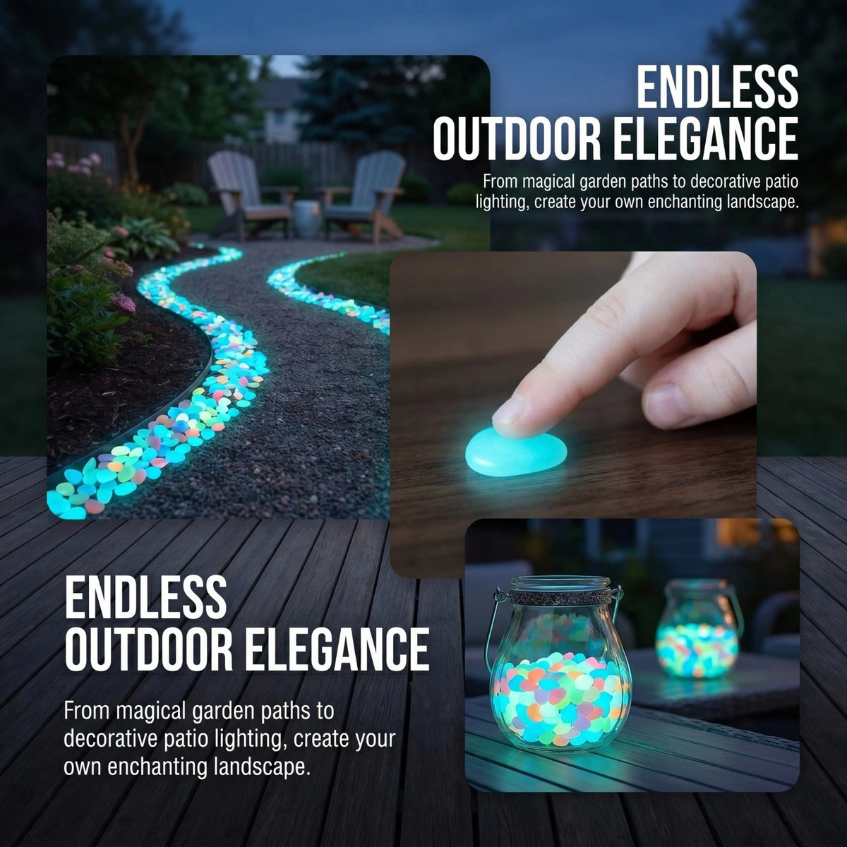 Glow in the Dark Garden Stones, Colorful Luminous Pebbles, 200pcs
