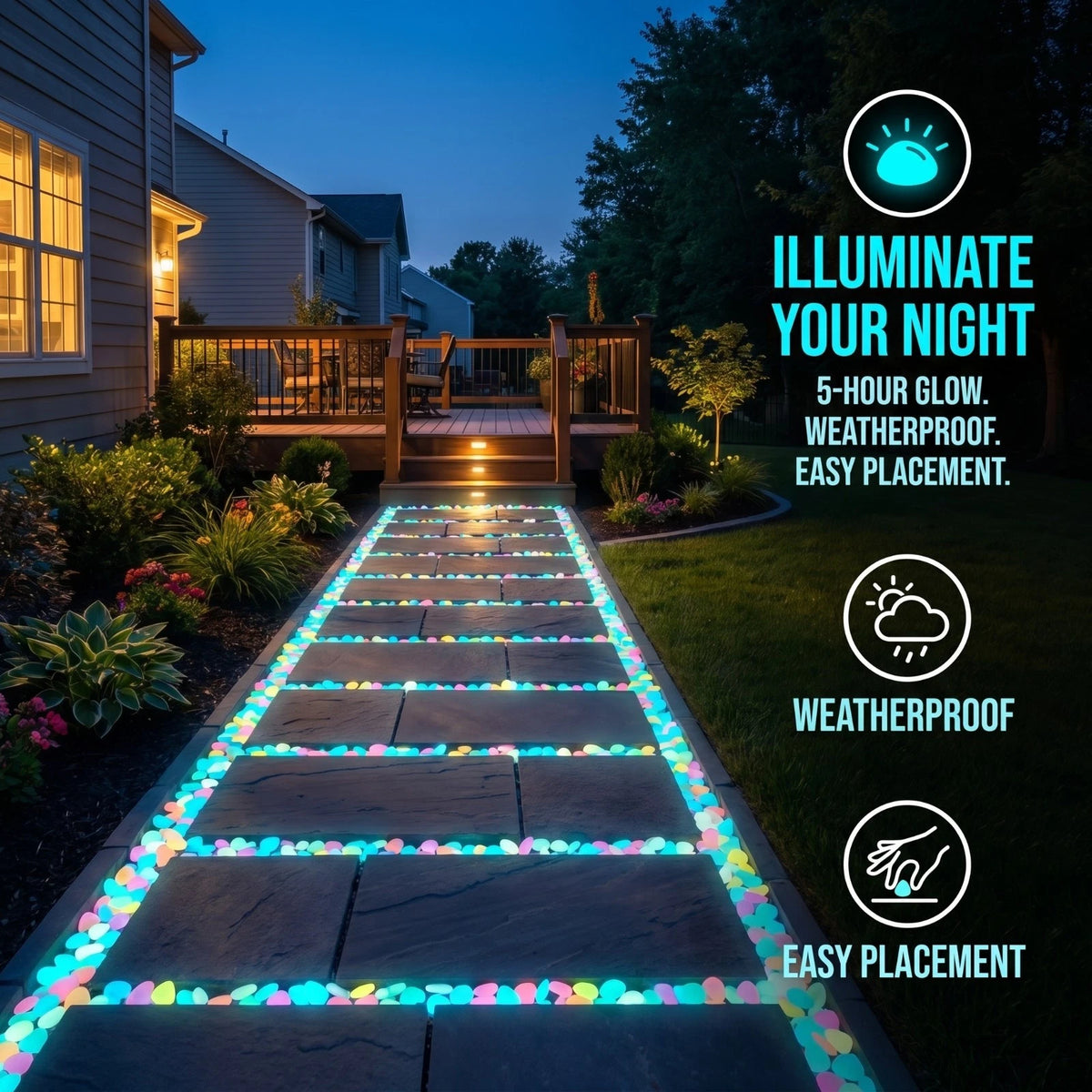 Glow in the Dark Garden Stones, Colorful Luminous Pebbles, 200pcs