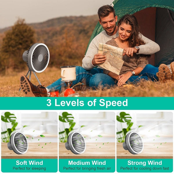 Portable LED Fan with Tripod Stand – 10,000mAh, USB-C Rechargeable, 3-Speed