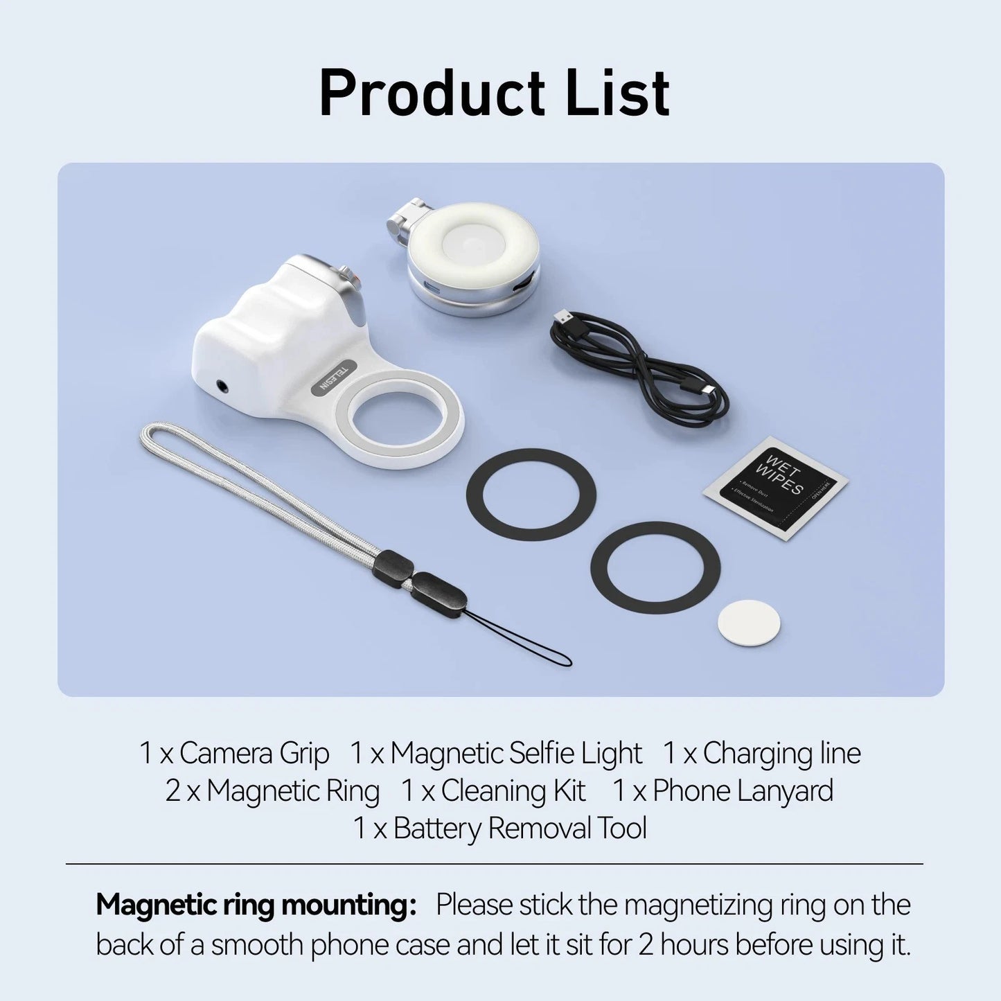TELESIN Fun Shot Magnetic Camera Grip + Magnetic Selfie Light Combo