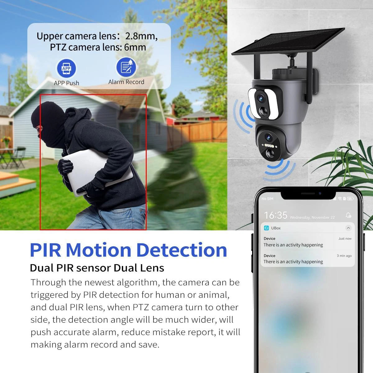 MTech Dual Lens 2MP Solar Security Camera – Full Colour Night Vision & Wi-Fi