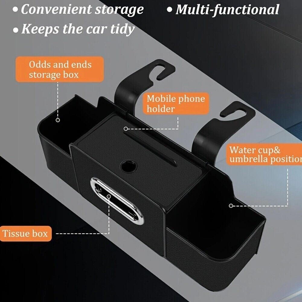 Car Back Seat Organizer with Cup & Tissue Holder, Hooks & Storage Tray Plus