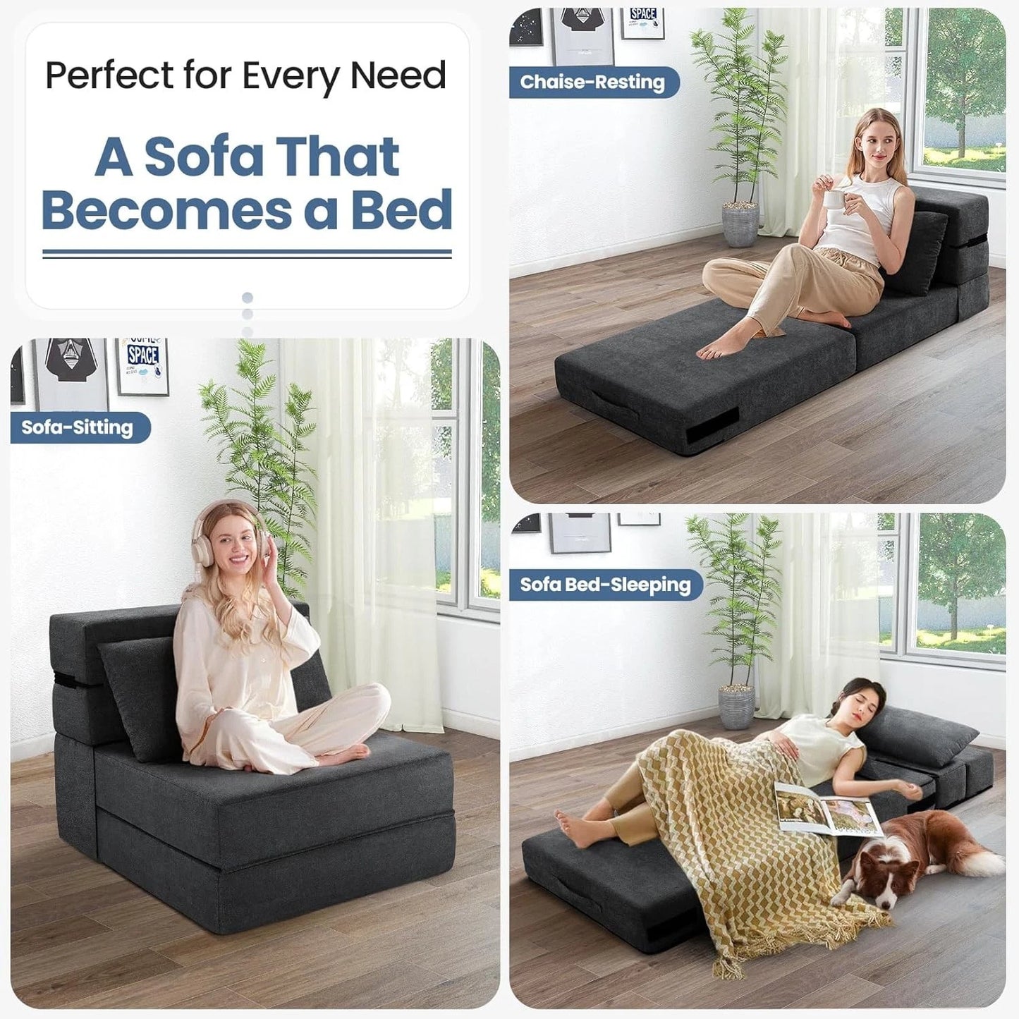 MFurn Folding Vacuum-Compressed Sofa Bed – Convertible Sleeper Chair with Pillow, Linen Fabric
