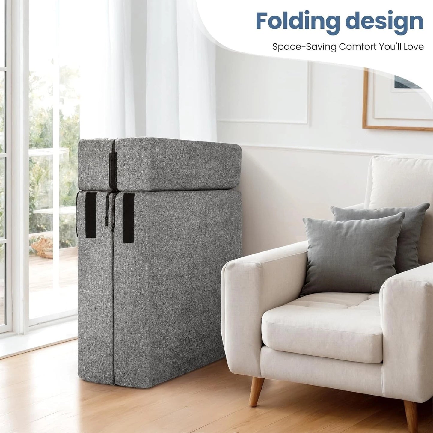 MFurn Folding Vacuum-Compressed Sofa Bed – Convertible Sleeper Chair with Pillow, Linen Fabric