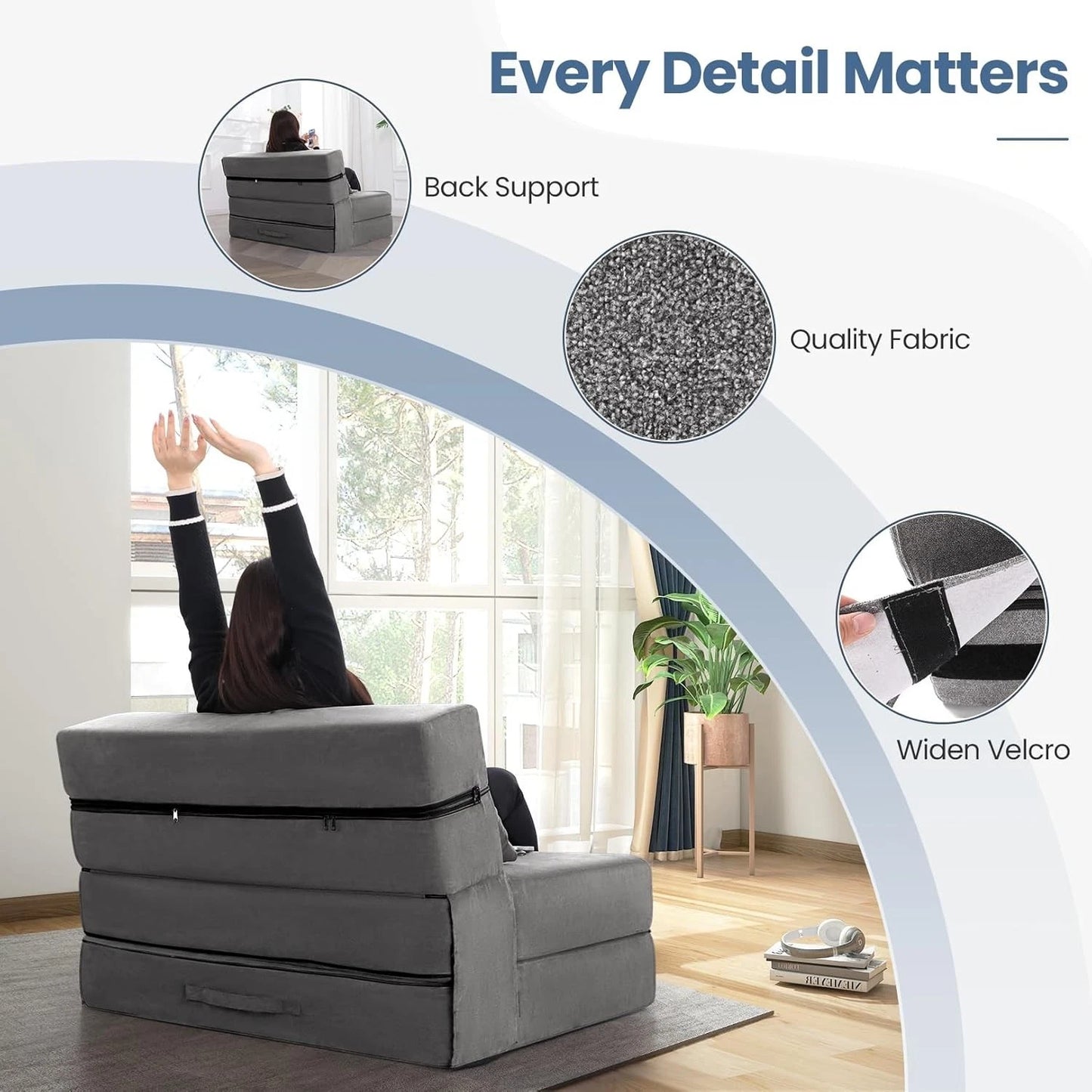 MFurn Folding Vacuum-Compressed Sofa Bed – Convertible Sleeper Chair with Pillow, Linen Fabric