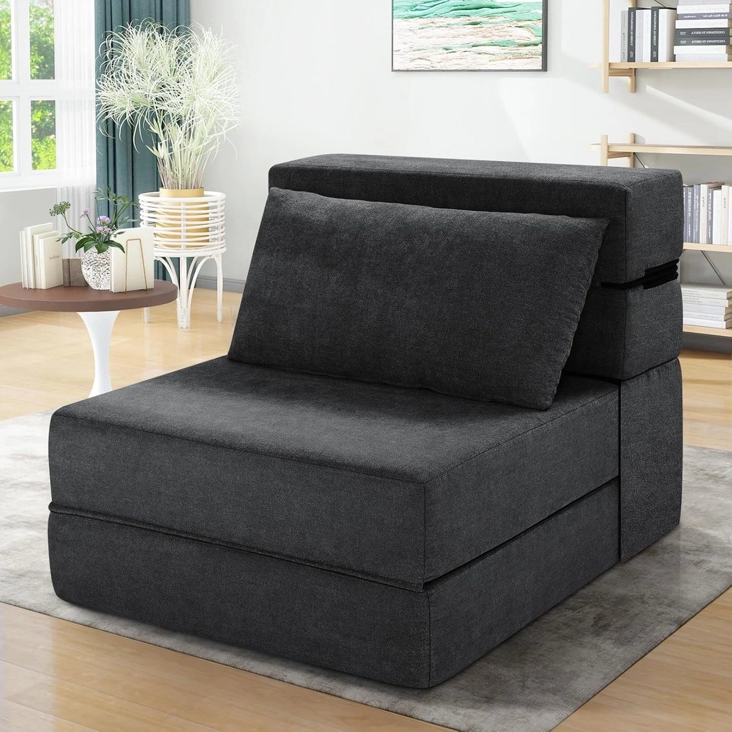 MFurn Folding Vacuum-Compressed Sofa Bed – Convertible Sleeper Chair with Pillow, Linen Fabric
