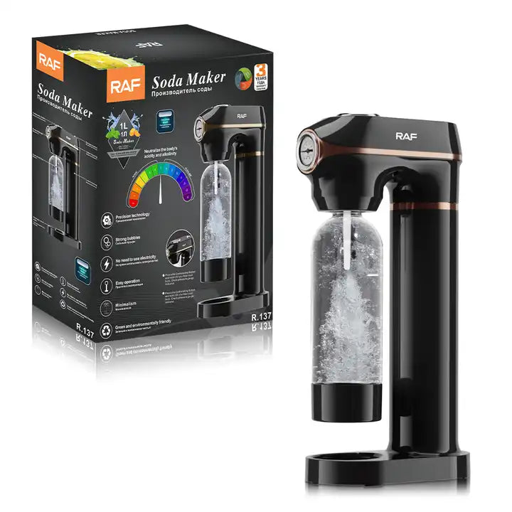 RAF R.1347 Soda Maker with Pressure Gauge – 1L Carbonated Water Machine, Eco-Friendly Sparkling Water Maker for Home