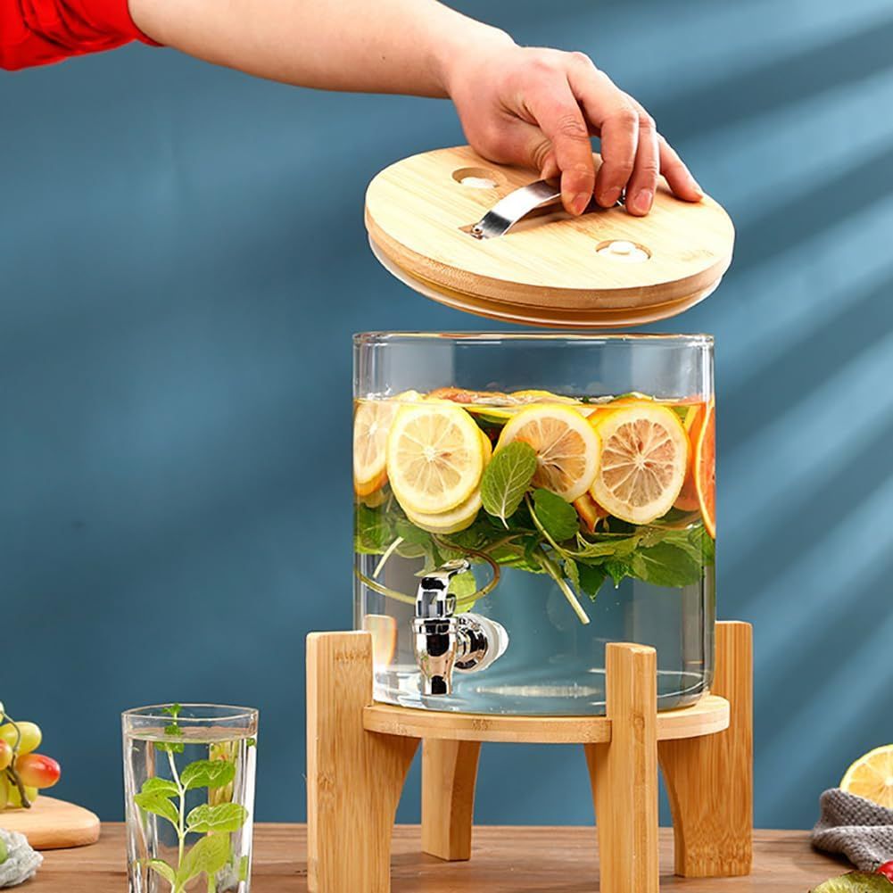 MHome 3.6L Glass Juice Dispenser with Wooden Base & Tap