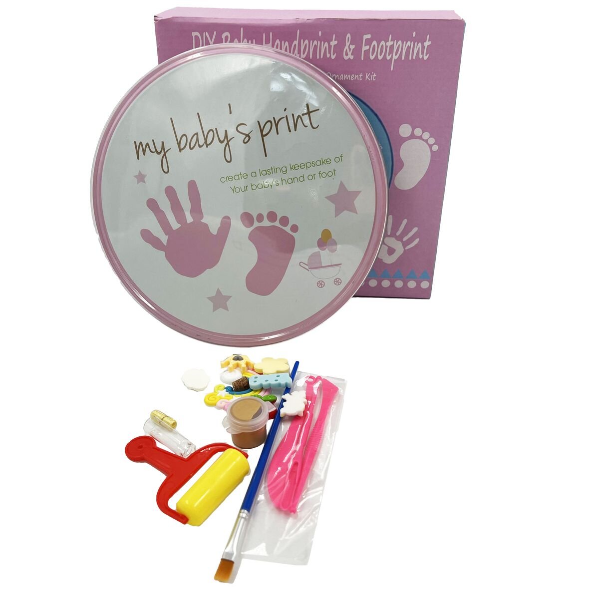 DIY Baby Handprint Footprint Clay Souvenir Ornament Kit.