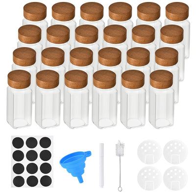 MHome 12/24 Piece 120ml Glass Spice Jar Set with Wooden Lids, Labels, Funnel & Brush
