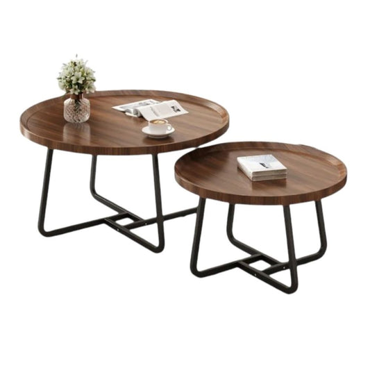MFurn Modern Round Raised Edge Nesting Coffee Table Set with Metal Frame  – 2pc Nesting Design-Various Options