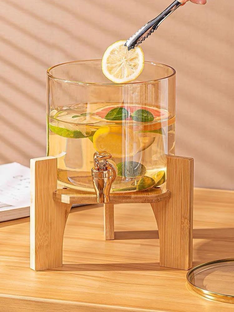 MHome 3.6L Glass Juice Dispenser with Wooden Base & Tap