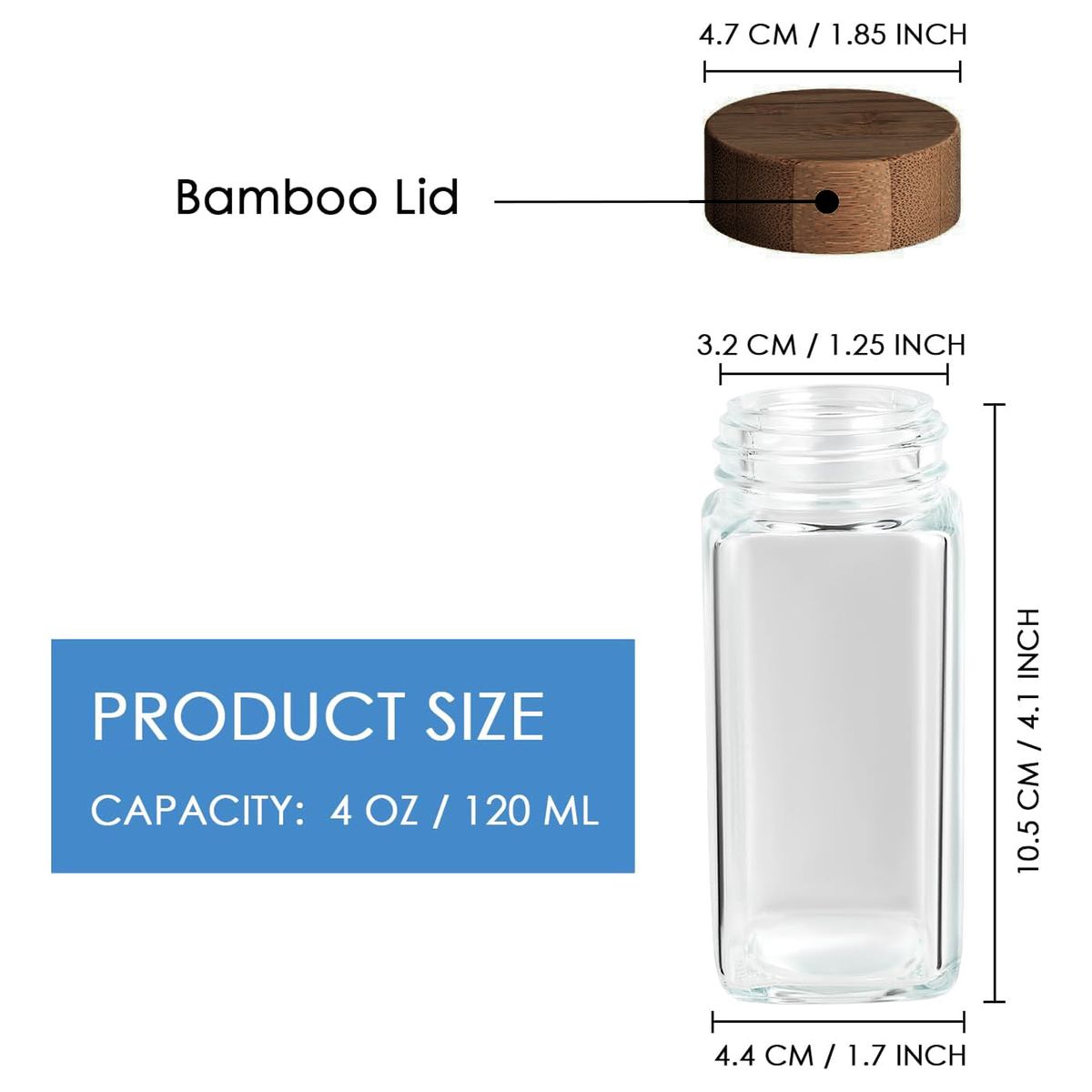 MHome 12/24 Piece 120ml Glass Spice Jar Set with Wooden Lids, Labels, Funnel & Brush