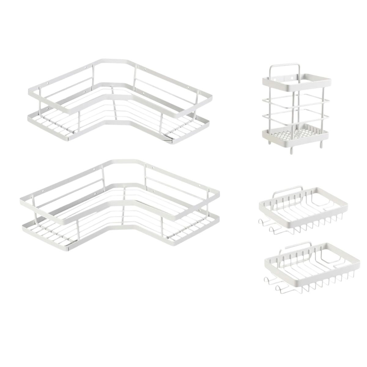 Mhome White 5-Piece Shower Organizer Set, No-Drill, Rustproof Corner Shelves