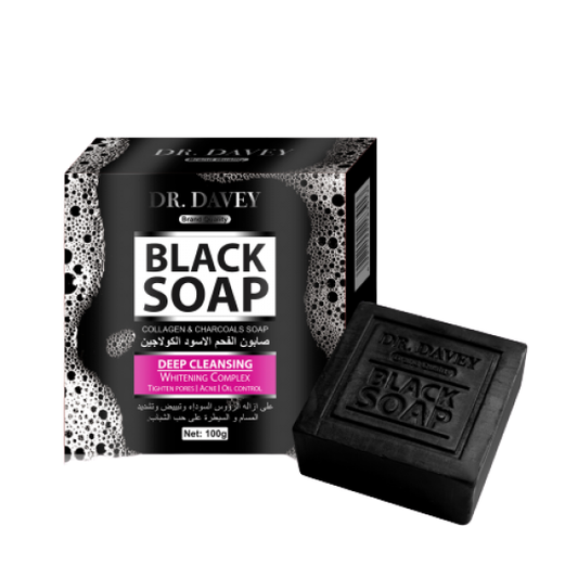 Dr. Davey Black Soap with Charcoal & Collagen – Deep Cleansing Bar Soap (100g)