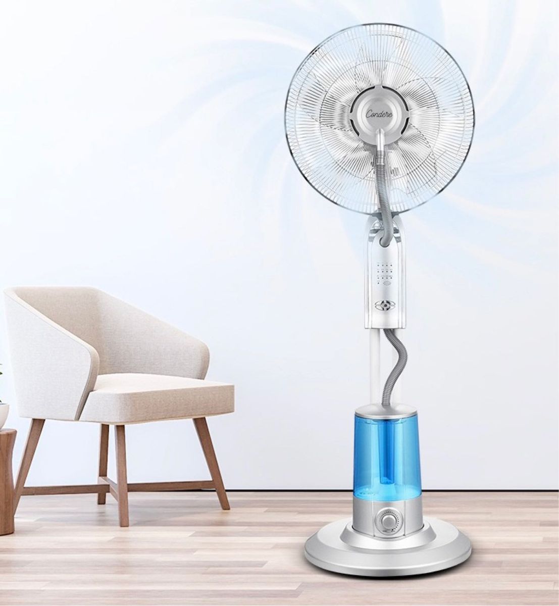Stay Cool & Fresh – Condere 16" Remote Mist Pedestal Fan (Silver)