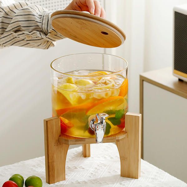 MHome 3.6L Glass Juice Dispenser with Wooden Base & Tap