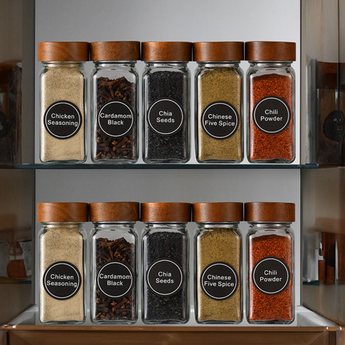 MHome 12/24 Piece 120ml Glass Spice Jar Set with Wooden Lids, Labels, Funnel & Brush