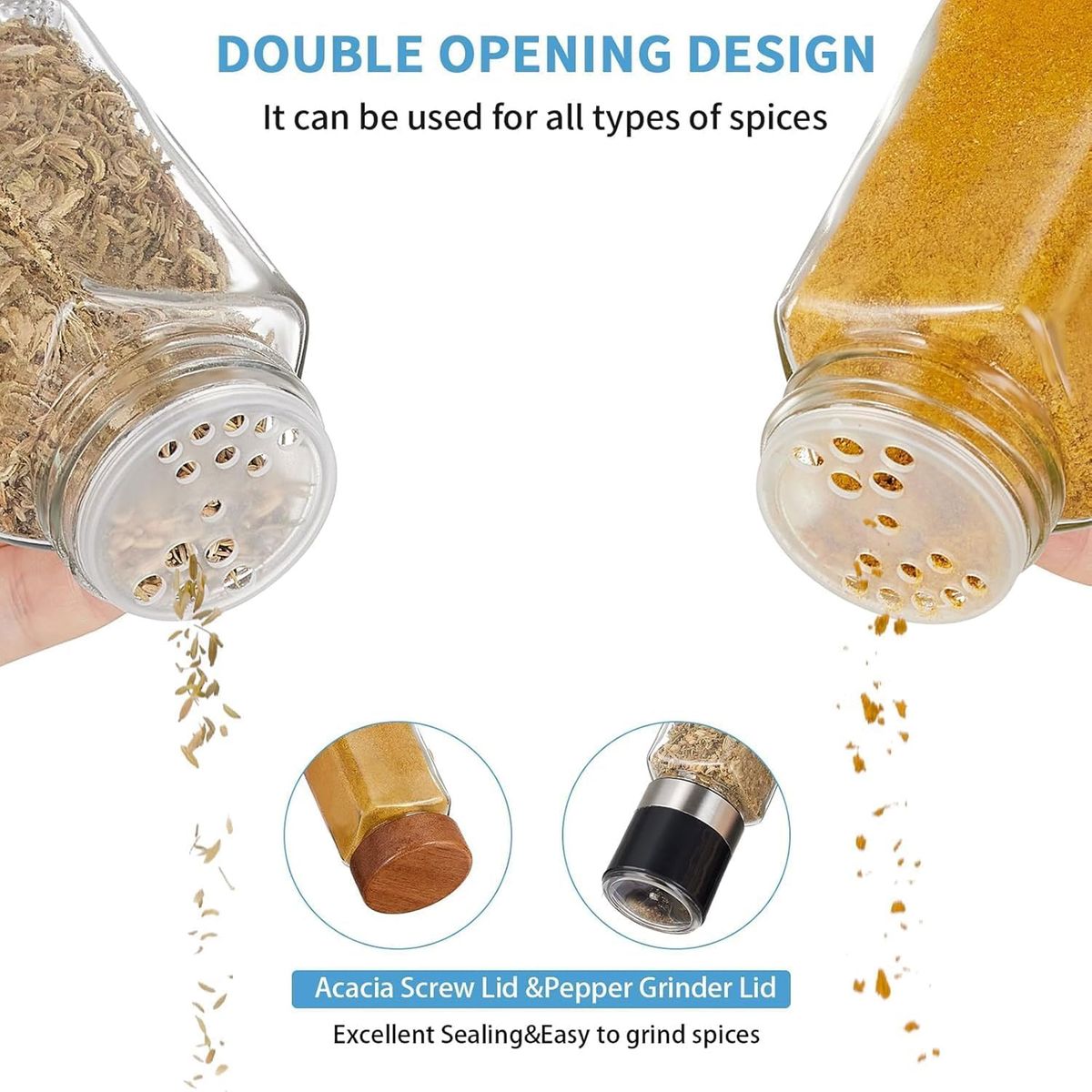 MHome 12/24 Piece 120ml Glass Spice Jar Set with Wooden Lids, Labels, Funnel & Brush