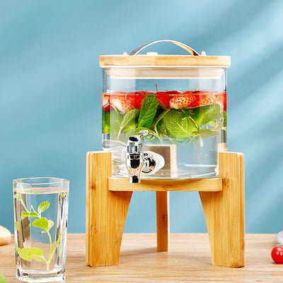 MHome 3.6L Glass Juice Dispenser with Wooden Base & Tap
