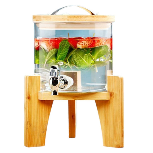 MHome 3.6L Glass Juice Dispenser with Wooden Base & Tap