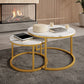 MFurn Nesting End Table Set of 2 – Round Marble Look Coffee Tables with Gold Frame